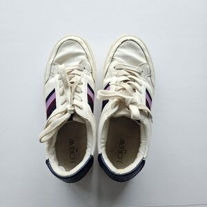 J. Crew Womens White Sneakers with Purple and Navy Stripes 7US Shoes Laceups